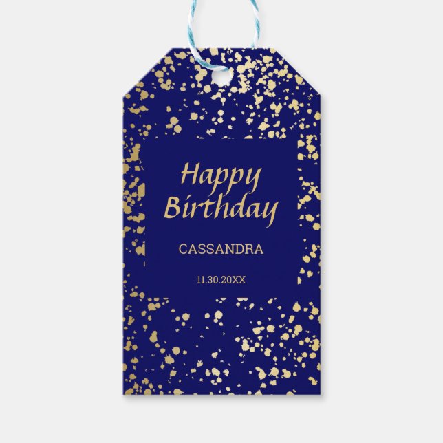 Classy Egypten Guld Sprinkles Navy Blue Birthday Presentetikett (Framsidan)