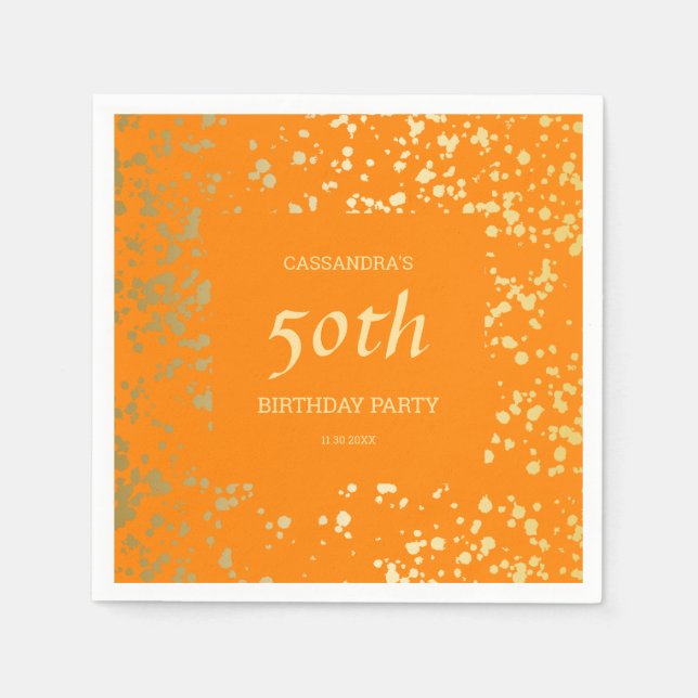 Classy Egypten Guld Sprinkles Orange Birthday Pappersservett (Framsidan)