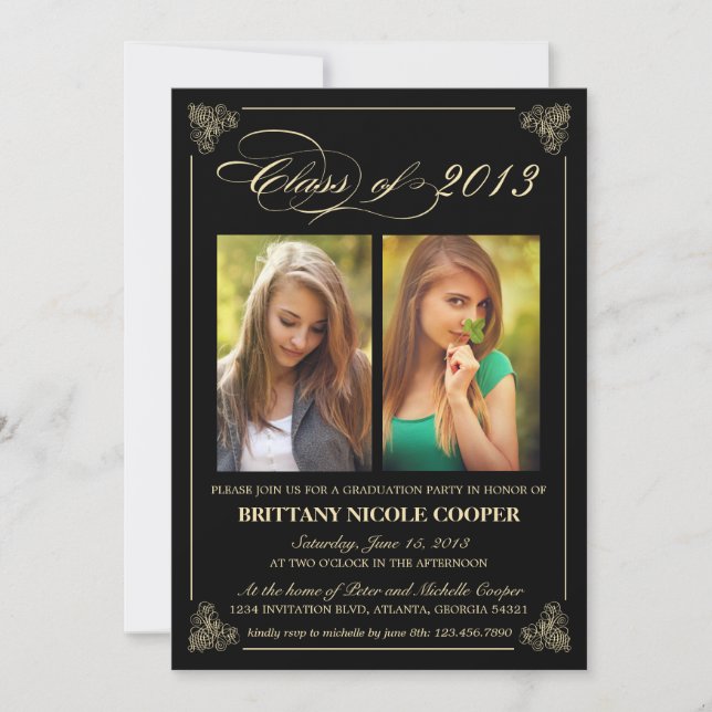 Classy Elegant Black 2013 Studenten Photo Inbjudan (Framsida)