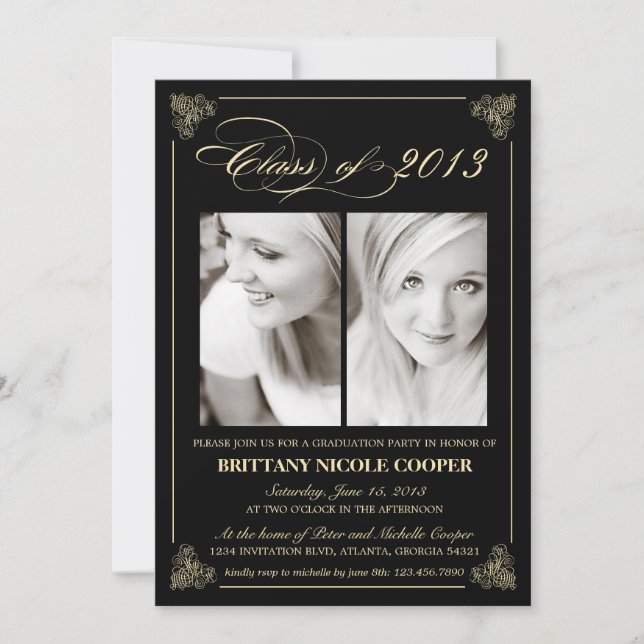 Classy Elegant Black 2013 Studenten Photo Inbjudan (Framsida)