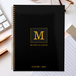 Classy Elegant Black Guld Monogram Namn