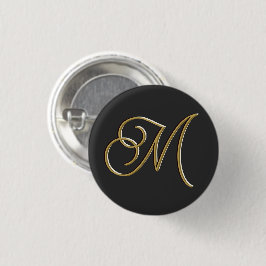 Classy Elegant Black och Guld Vintage Monogrammed Knapp