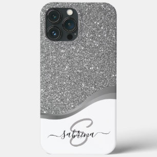 Classy Elegant Black Silver Glitter Monogram Namn