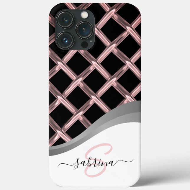 Classy Elegant Black & Silver Metall Monogram Namn (Baksida)