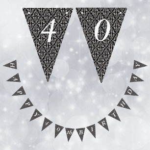 Classy Elegant Black White Birthday Damask Vimplar
