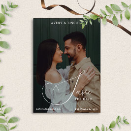 Classy Elegant Black & White Photo Script Wedding Spara Datumet