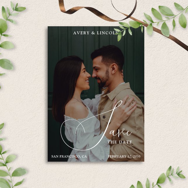 Classy Elegant Black & White Photo Script Wedding Spara Datumet (Skapare uppladdad)