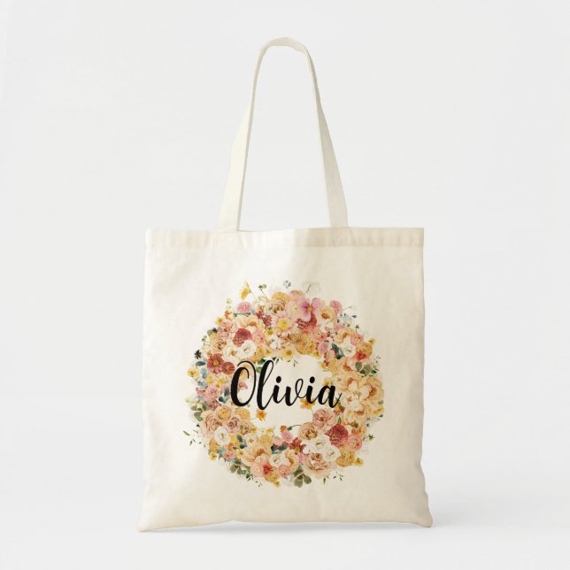 Classy Elegant Blommigt Bridesmaid Monogram Namn Tygkasse (Framsidan)
