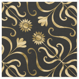 Classy Elegant Blommigt Damask Black Guld Solros Tyg