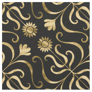 Classy Elegant Blommigt Damask Black Guld Solros Tyg