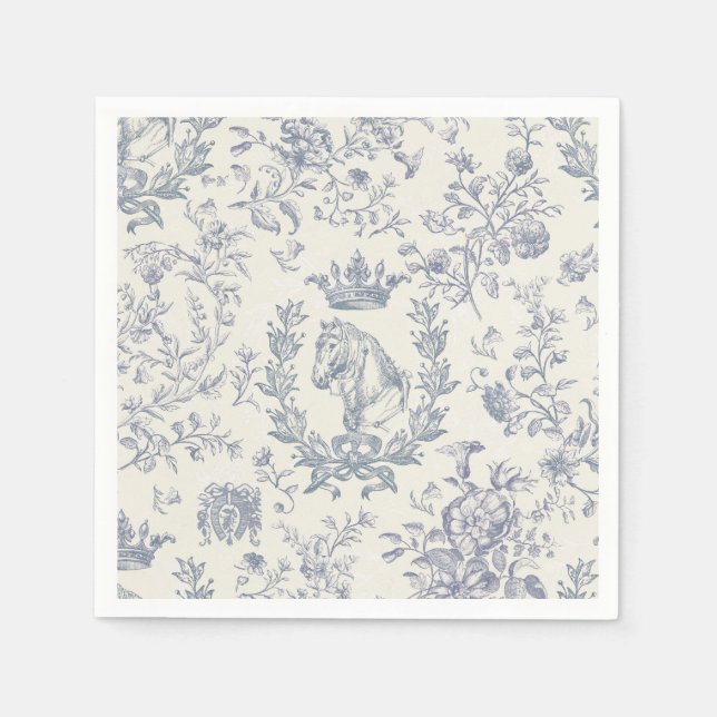 Classy Elegant Blue Beige Equestrian Toile Napkins Pappersservett (Framsidan)