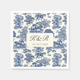 Classy Elegant Blue Horse Toile Namn Initialer Pappersservett