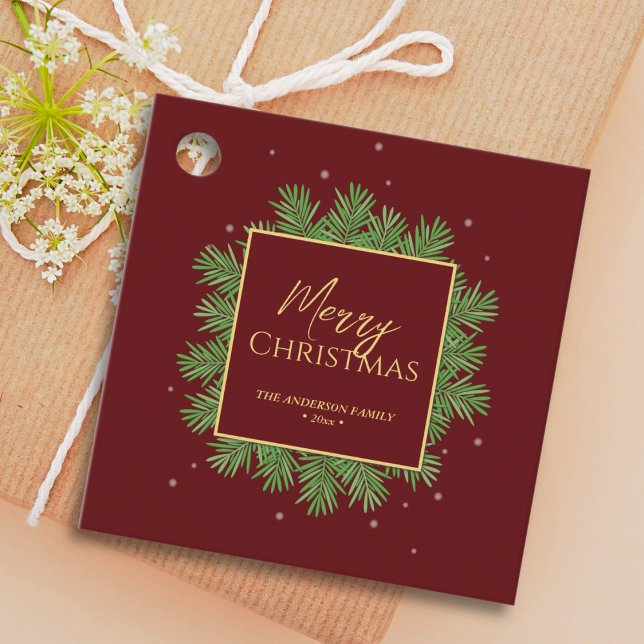 Classy Elegant Burgundy & Guld jul Botaniskt Gåvor Etiketter (Skapare uppladdad)
