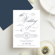 Classy Elegant Calligraphy Navy Blue Bröllop