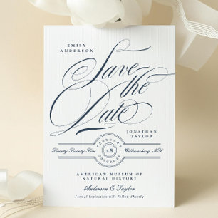 Classy Elegant Calligraphy Navy Blue Non-Photo Spara Datumet