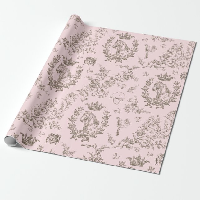 Classy Elegant Chic Rosa Beige Equestrian Toile Presentpapper (Utrullad)