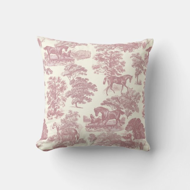 Classy Elegant Chic Rosa Horses Land Toile Kudde (Framsida)
