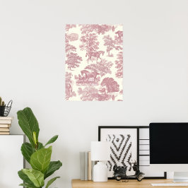 Classy Elegant Chic Rosa Horses Land Toile Poster