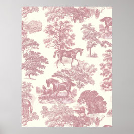 Classy Elegant Chic Rosa Horses Land Toile Poster