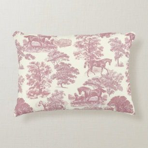 Classy Elegant Chic Rosa Horses Land Toile Prydnadskudde