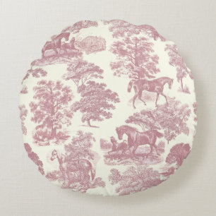 Classy Elegant Chic Rosa Horses Land Toile Rund Kudde