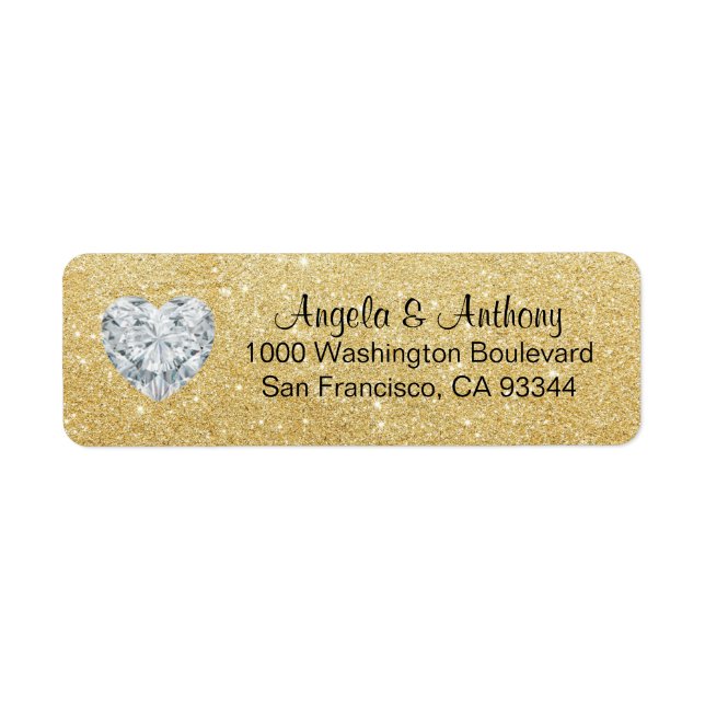 Classy Elegant Glitter GULD Bröllop Returadress Etikett (Framsidan)