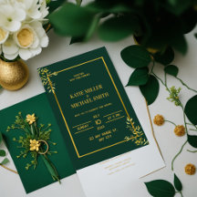 Classy Elegant Grönt och Guld bröllopsinbjudan