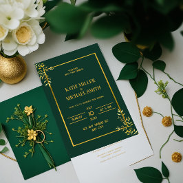 Classy Elegant Grönt och Guld bröllopsinbjudan Inbjudningar