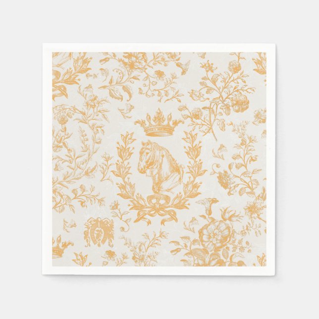 Classy Elegant Guld Beige Equestrian Toile Pappersservett (Framsidan)