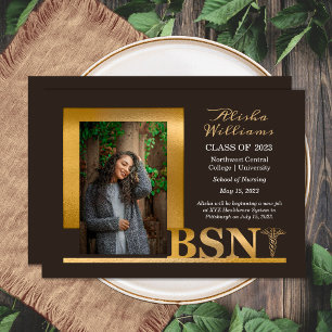Classy Elegant Guld BSN Caduceus 1 Photo Dk Brown Meddelande