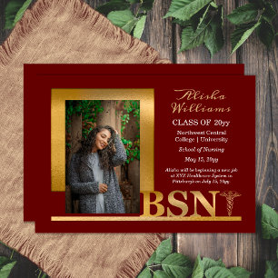 Classy Elegant Guld BSN Caduceus Photo Maroon Meddelande