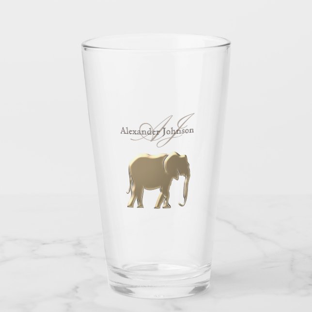 Classy Elegant Guld Elephant Monogrammed Glaskopp (Framsida)