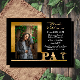Classy Elegant Guld PA Caduceus 1 Photo Black Grad Meddelande