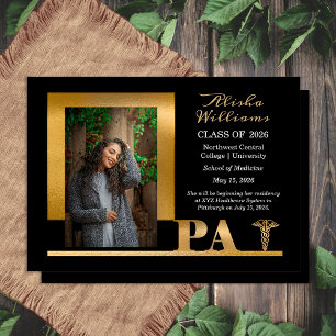Classy Elegant Guld PA Caduceus 1 Photo Black Grad Meddelande