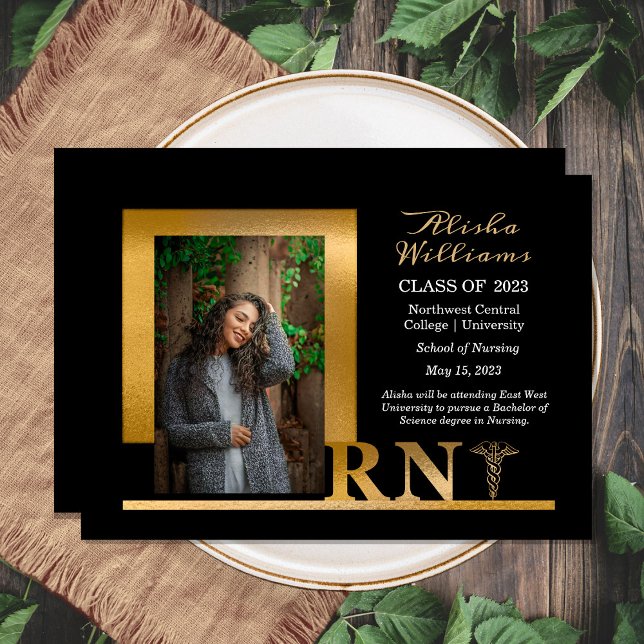 Classy Elegant Guld RN Caduceus 1 Photo Black Meddelande (Skapare uppladdad)