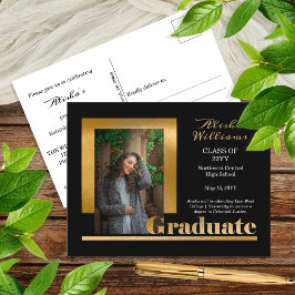 Classy Elegant Guld Text Student 1 Photo Black Vykort