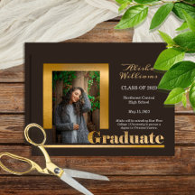 Classy Elegant Guld Text Student 1 Photo Brown