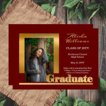 Classy Elegant Guld Text Student 1 Photo Maroon