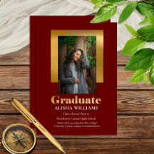 Classy Elegant Guld Text Student 1 Photo Maroon