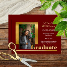 Classy Elegant Guld Text Student 1 Photo Maroon