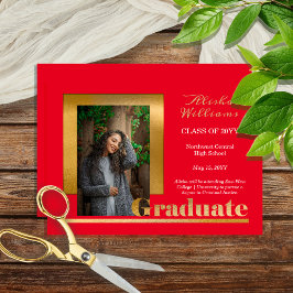 Classy Elegant Guld Text Student 1 Photo Red Meddelande