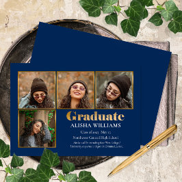 Classy Elegant Guld Text Student 4 Photo Announc Meddelande