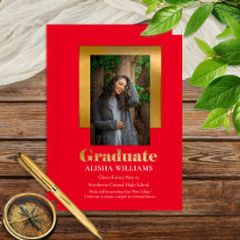 Classy Elegant Guld Text Student Photo Red