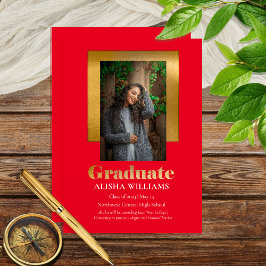 Classy Elegant Guld Text Student Photo Red Meddelande