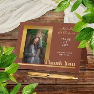 Classy Elegant Guld Text Student Photo Terracotta Tack Kort