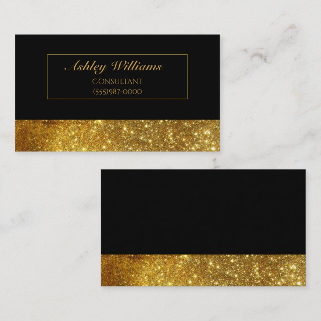 Classy Elegant Luxury Black & Guld Glitter Visitkort (Fram/baksida)