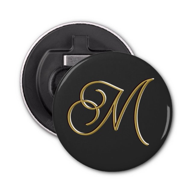 Classy Elegant Luxury Black Guld Minimal Monogram Flasköppnare (Framsidan)
