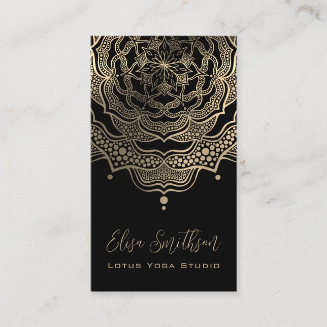 Classy Elegant Mandala Chic Luxury Black och Guld Visitkort (Framsida)