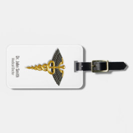 Classy Elegant Medical Guld Caduceus Black Vingar Bagagebricka