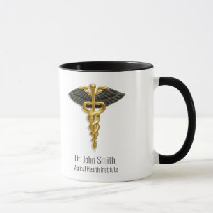 Classy Elegant Medical Guld Caduceus Black Vingar Mugg